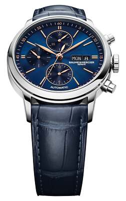 Baume Mercier Classima Automatic Chronograph Blue Leather Mens