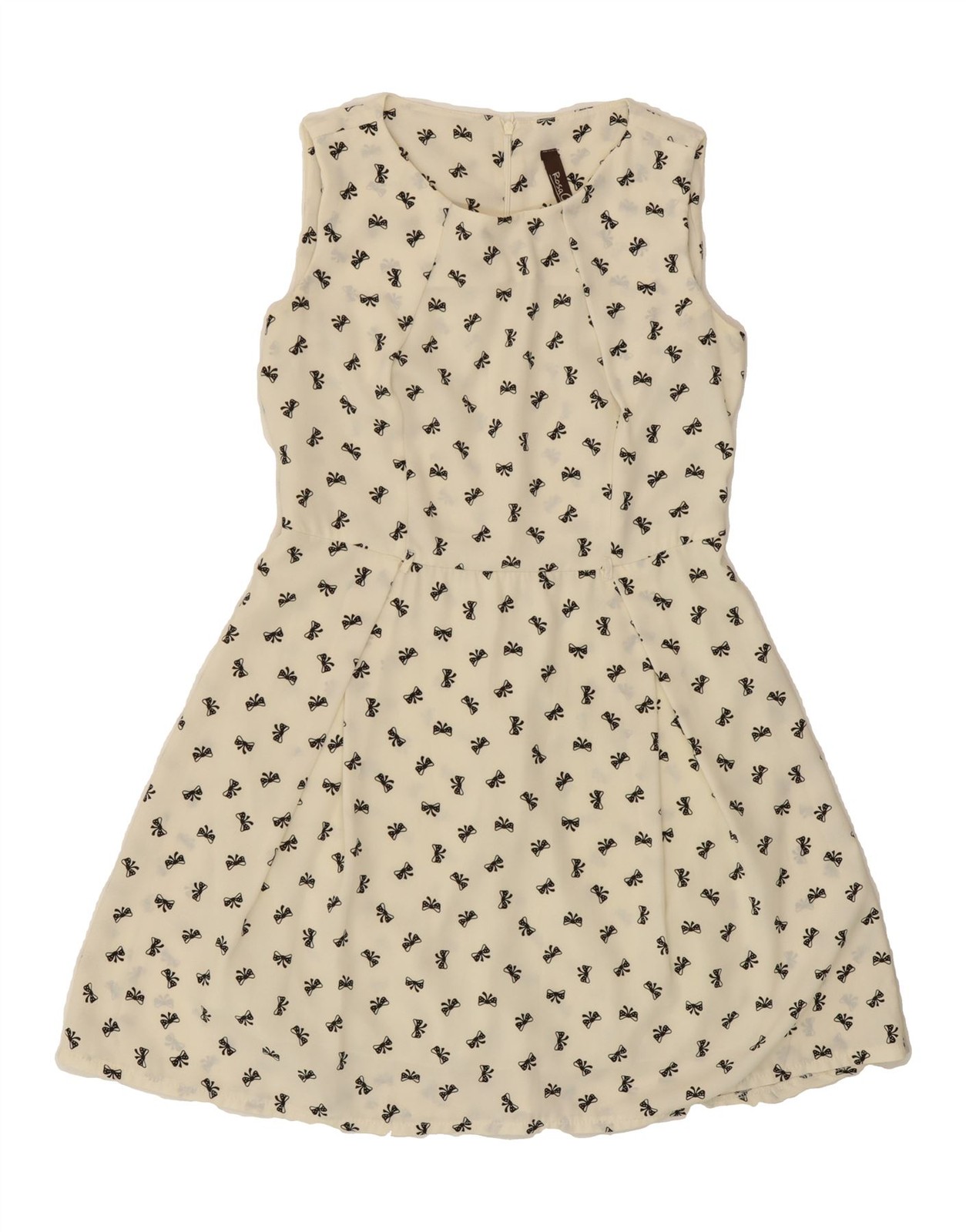 VINTAGE Womens Graphic Sleeveless A-Line Dress UK 12 Medium Off White AI08