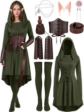 10 Pcs Women Renaissance Halloween Fairy Costumes Medieval Elf Dress S-XXL  Bel