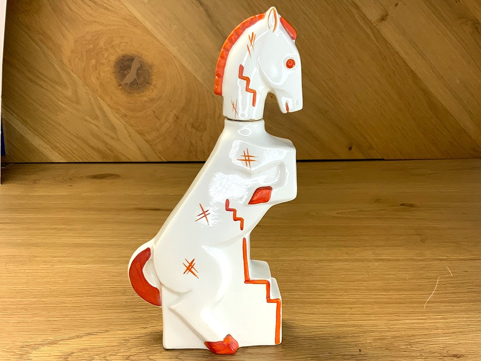 Goebel Horse Decanter KL848 Art Deco MCM Germany White Orange Geometric