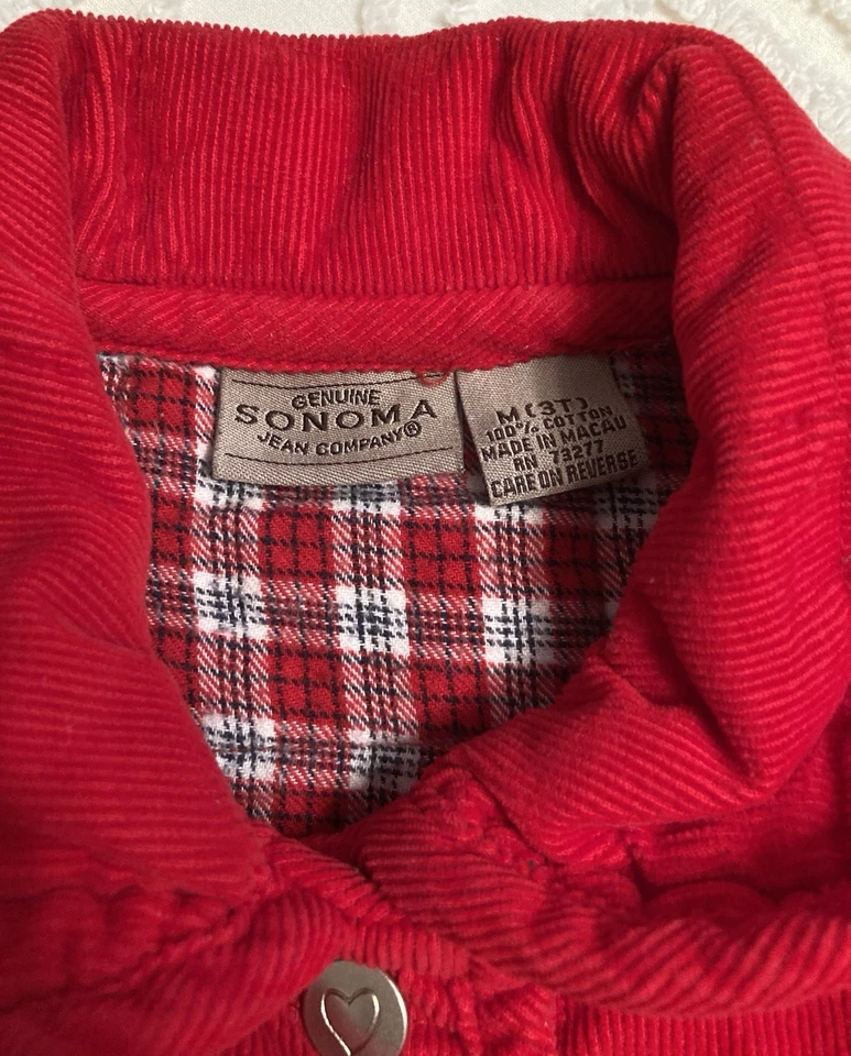 Abrigo de pana Sonoma para niñas pequeñas 3T rojo, franela a cuadros interior y botones en el corazón Foto 4 de 4