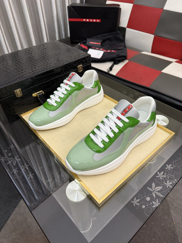 Men's Prada Low‑Top Trainers Mint‑Green Patent Leather Grey Fabric Upper