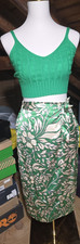 Jopana Green Floral Midi Skirt High Rise Elastic Waist Tie Women's Size S