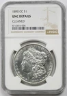 1890-CC $1 NGC UNC Details Cleaned (Better Date) Morgan Silver Dollar