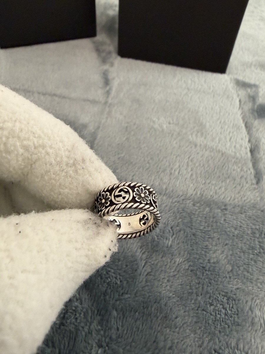 Brand New Gucci Interlocking G Flower Silver 925 Ring Size 8 (X