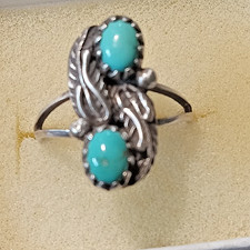 Small Sterling Native American Navajo Turquoise Ring Sz 5.5