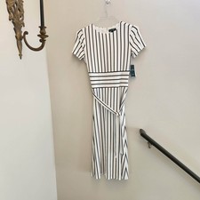 Ralph Lauren Striped Jersey Dress Navy Midi NWT 125 MSRP Nautical Old Money