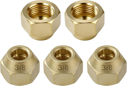 5 Pack 3/8" Brass Flare Nut SAE 45 Degree Tube Fitting for HVAC Copper Pipe Fuel