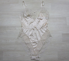 Vintage 80s JC Penney Fantasia Bodysuit Lingerie 36 Satin Lace Teddy Bridal