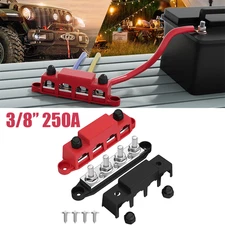 3/8" / 250A 4 Stud Busbar Bus Bar Power Distribution Terminal Block Red&Black 2X