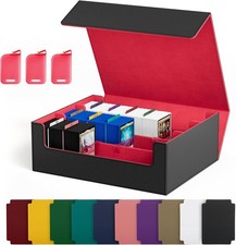 Trading Card Storage Box, Holds 1800 Sleeved Cards 10Dividers 3 Stoppers Leather