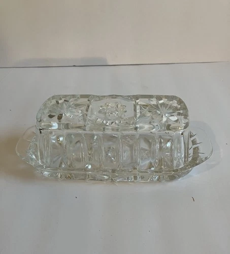 Vintage Anchor Hocking Star of David Glass Butter Dish