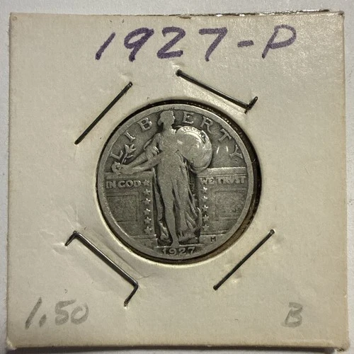 1927 P Standing Liberty Silver Quarter. Fine Condition. Full Date. 90% Silver.