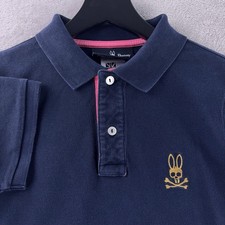 Psycho Bunny Pique Polo Shirt Kids Size Large Navy Skull Logo Cotton Preppy
