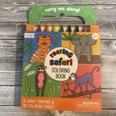 Ooly Travel Coloring book with 9 Jumbo Crayons, 36 Themed Coloring Pages