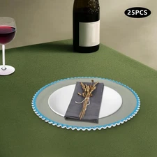 25 Pieces Ps Material Charger Plates 12.6in Blue Edge Dinner Plates For Party