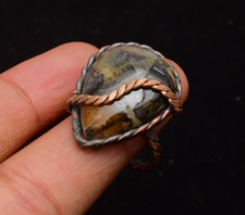 Honey Dendrite Gemstone Copper Wire Wrapped Handmade Jewelry Ring Size 9