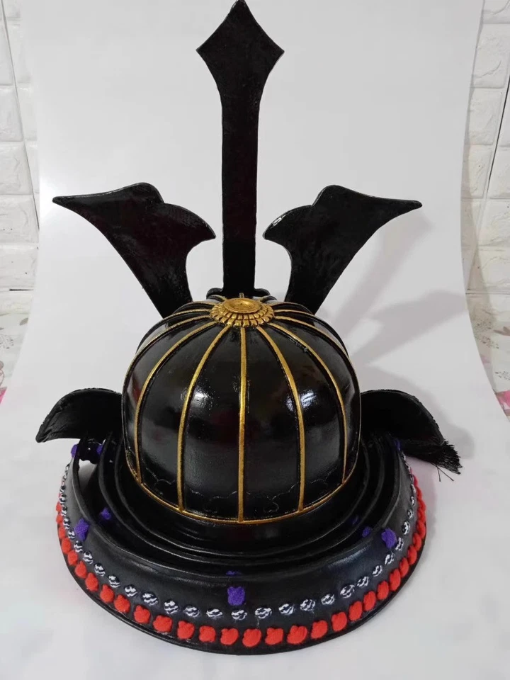 Japanese Armor Wearable Black Leather Helmet Warrior Role-playing Stage Props - Image 2 of 4