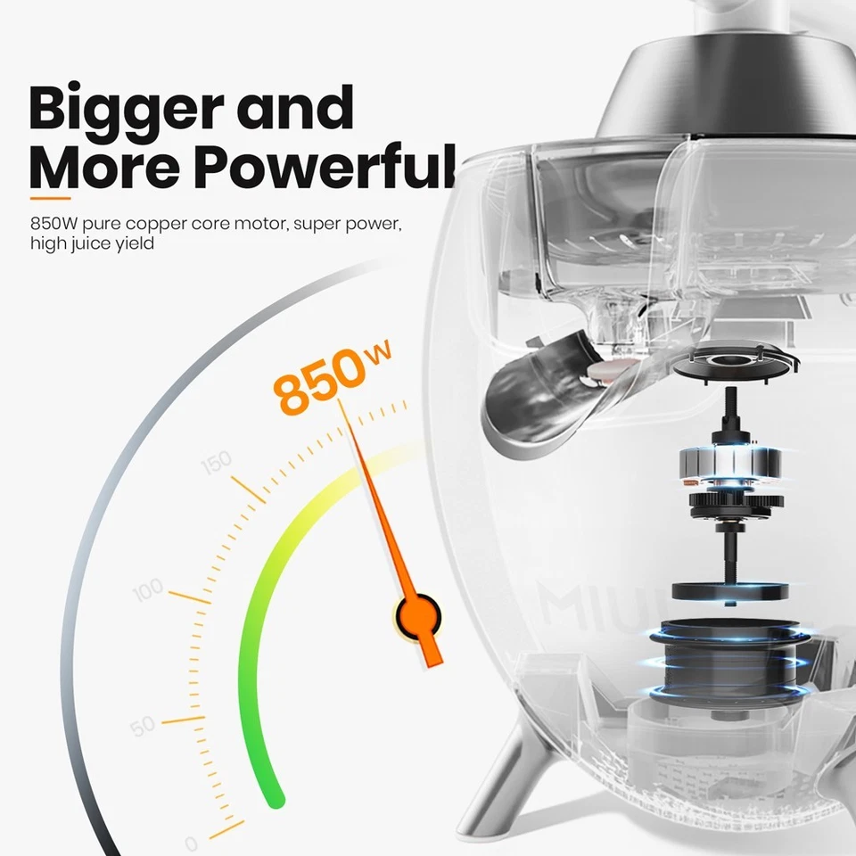 MIUI 850W Electric Orange Juicer Press Lever Handle 2 Cones BPA-Free - Image 4 of 4