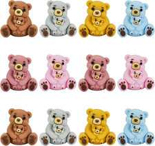 12Pcs Cute 3D Silicone Beads for Keychain Making Bear Focal Beads for DIY Bea...