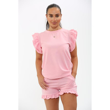 Tracksuit Pink 3XL/4XL Lightweight Breathable Frill Peplum Sleeve Top  Shorts