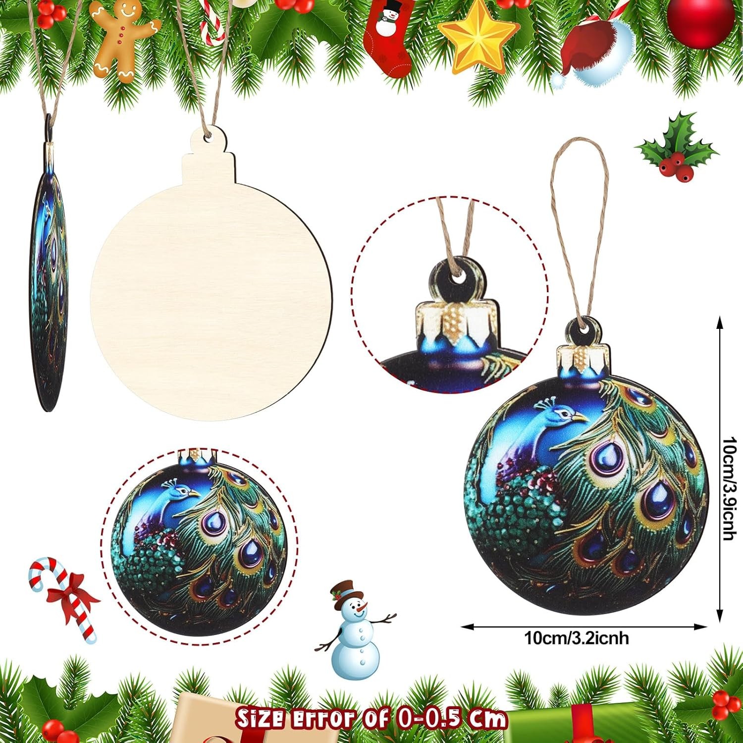 Barydat 30 Pcs Christmas Peacock Ornaments for Christmas Tree Ornament Hanging V