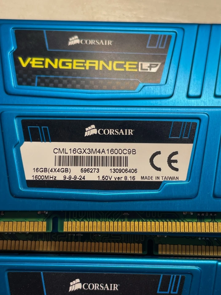 4 Corsair Vengeance LP 16gb 4x4gb Gold Finger Drives 4 Total Gold Scrap - Image 4 of 4