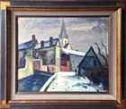 Léonard Bordes - Paysage au Village Enneigé huile sur toile