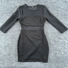 Lulus Dress Womens Small Black Bodycon Sheath 3/4 Sleeve Panel Detail Party
