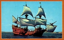 Vintage Postcard Mayflower II Sailing to Plymouth Massachusetts Historical Voyag