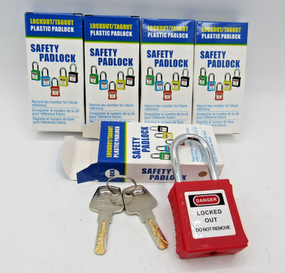 Nylon Lockout Tagout Lock Isolation Safety Padlock Red w/ 2 Keys Lot of 5