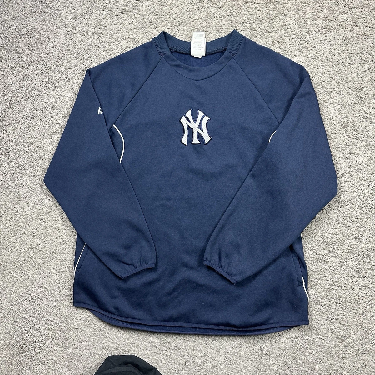 Pull New York Yankees Majestic Crew - Taille XL - Gris Chiné - 65% Polyester, 35% Coton - Occasion Bon état