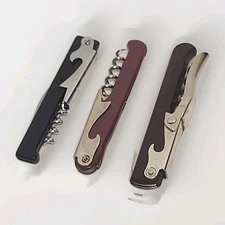 Lot of 3 Camping Multi-Tool Corkscrew, Folding Pocket Knife, Bottle Opener