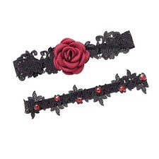  Giarrettiera in pizzo da sposa Giarrettiera con fiore rosa rossa Giarrettiera