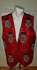 Jc Usa Women's Medium 34 Sequin Vest Christmas Snowman Holiday Ugly Sweater Red