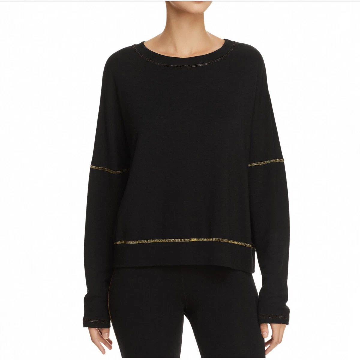 Sundry Womens Black Metallic Stitch Long Sleeve Relaxed Pullover Sweatshirt  XS | eBay