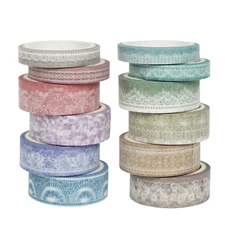 12 Rolls Washi Tape Set Lace Pattern, Decorative Tape for Bullet Journal, , Plan