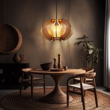 Lampada a Sospensione Wood Sala Pranzo da Cucina Braun H 150 CM