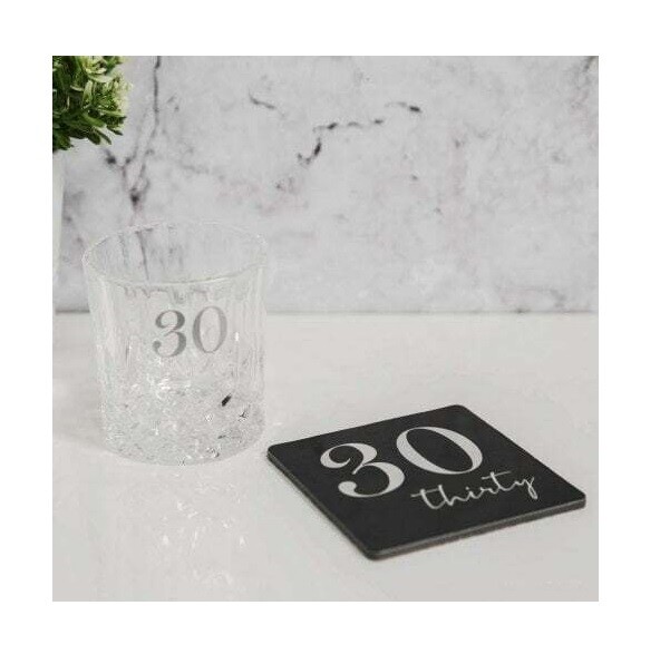 MILESTONES CUT GLASS WHISKY TUMBLER & COASTER - 30