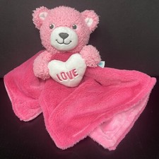 Build A Bear Pink Teddy Bear Baby Lovey Security Blanket Holds Love Heart Rattle