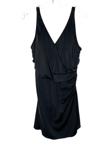 Denim & Co. Swim Dress Beach V-Neck Wrap-Front A468465 Black Size 14 NEW - Afbeelding 1 van 8