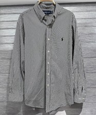 Ralph Lauren Classic Fit Striped Sleeve Button Down Shirt Blue White Sz 16 1/2 L