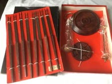 Vtg Danish modern Mid Century 8  FONDUE FORKS STAND ORIGINAL BOX Japan MCM 