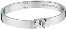 NEW MICHAEL KORS SILVER TONE ,MK LOGO CRYSTALS, OVAL BANGLE CUFF MKJ6837