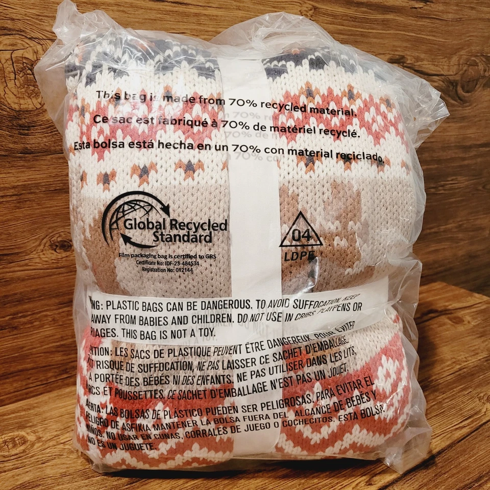 Manta Pottery Barn Spice Fair Isle tejida Jacquard Sherpa Navidad NUEVA Foto 3 de 3