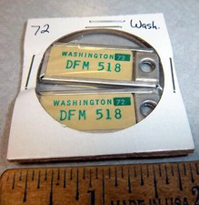 1972 Washington #DFM 518 pair DAV Mini License Plate tag keychain Disabled Vet