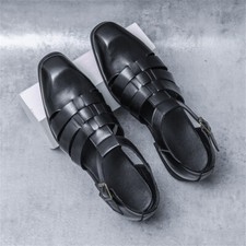 Roman Mens Sandals Ankle Buckle Hollow Out Closed Toe Shoes Stylish Summer Flats