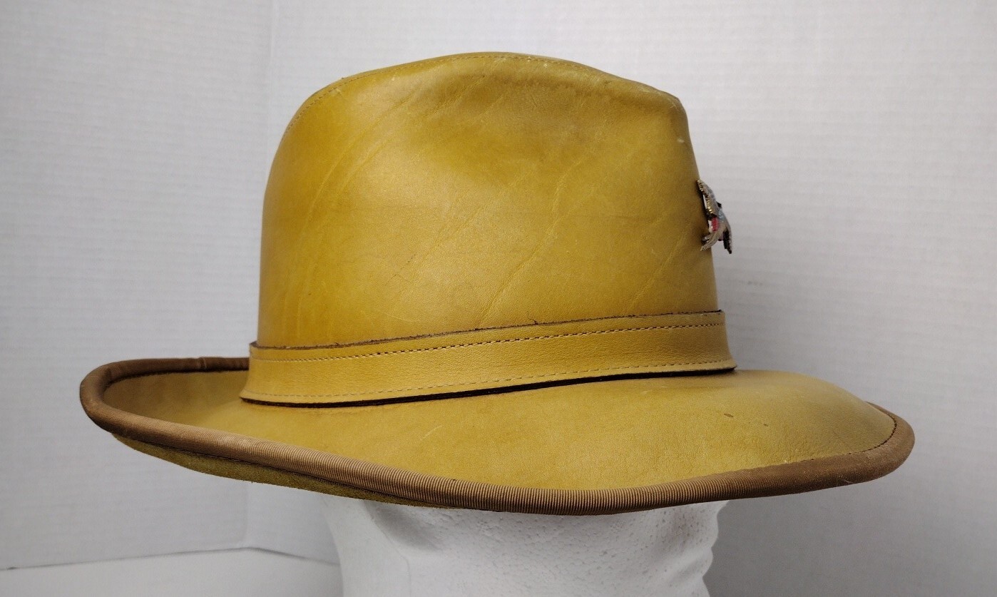 VTG SKULLY'S by HENSCHEL Hat Brown Leather Cowhide Leather U