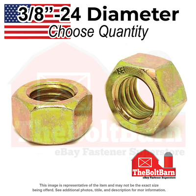 3/8''-24 Grade 8 Finished Hex Nuts Zinc Yellow Coarse USA Made (Pick Quantity)