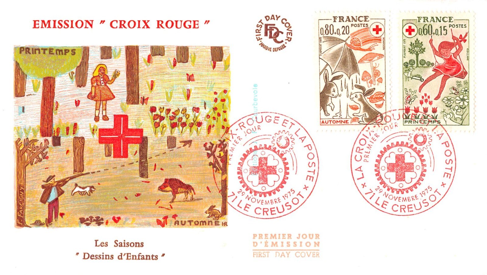 Envelope FDC France Cross Red 1975 le Creusot n1